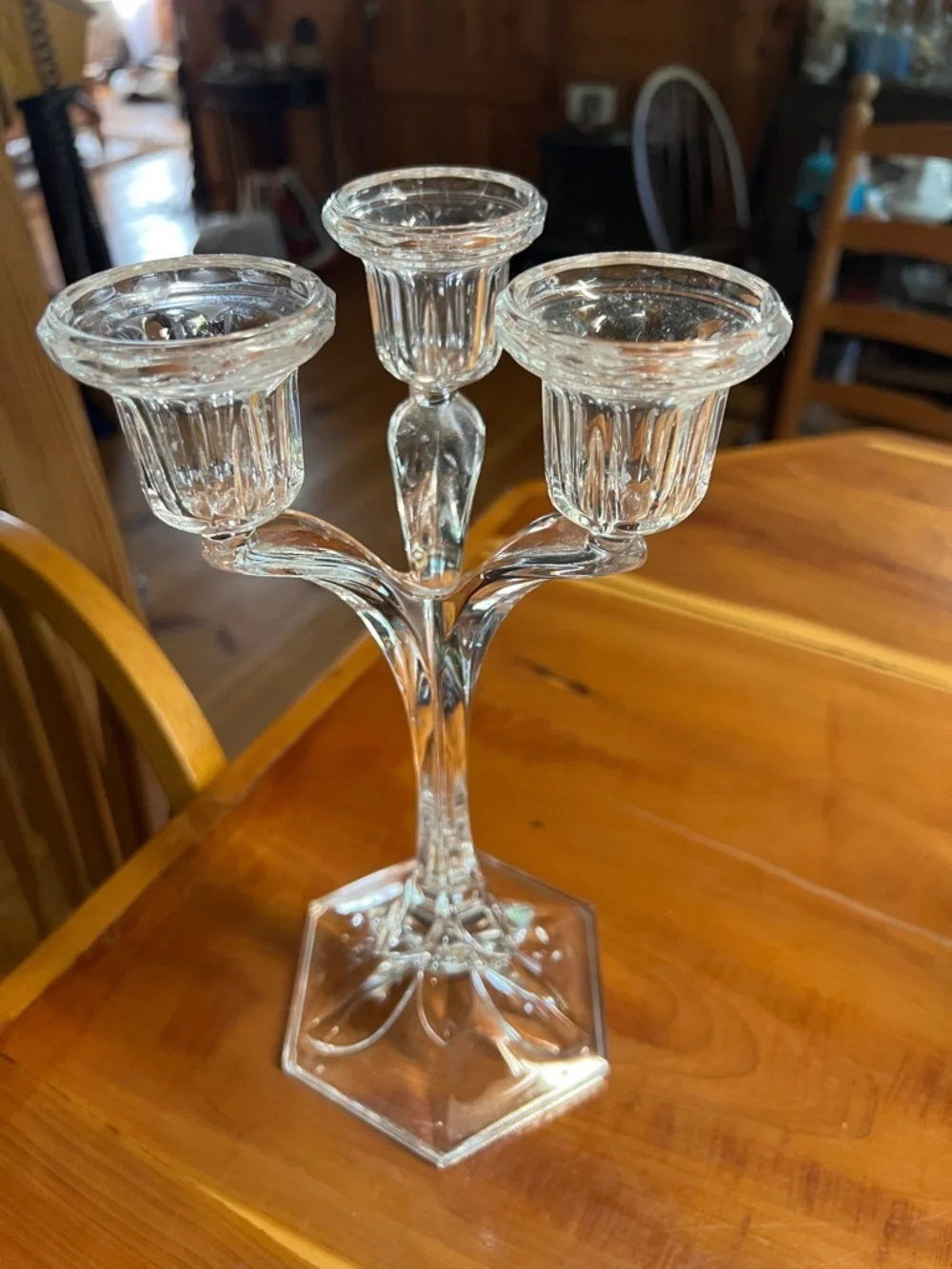 Crystal D'Arques Candlestick 3 Candle Stemmed Holder Vincennes Pattern France